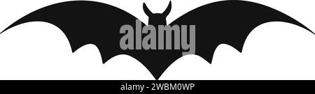 Bat horror flat. Sticker with black mouse for Halloween decoration. Simple icon with animal. Silhouette of flying bat Stock Vector