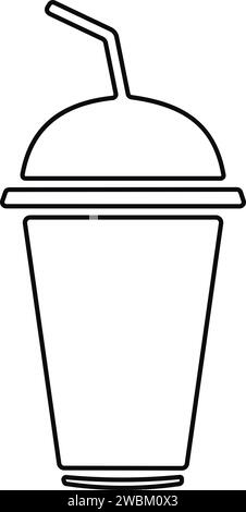 Disposable plastic coffee or tea cup or glass with straw icon vector. cold drink glass in line style. Stock Vector