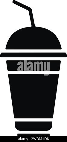 Cold drink glass in flat style. Disposable plastic coffee or tea cup with straw icon vector Stock Vector