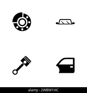 Auto. A set of black four solid icons isolated on a white background. Stock Vector