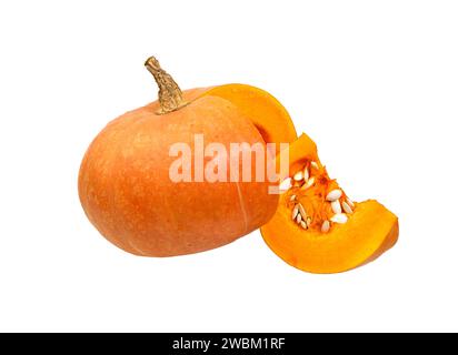 Whole pumpkin and slice of pumpkin isolated on white background. Stock Photo