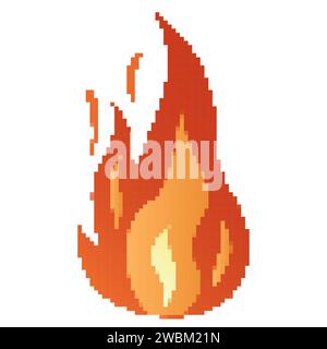 Set of pixel art fire flames. Vector illustration with glowing orange ...