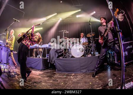 Milan Italy. 10th Jan 2024. The German band GIANT ROOKS performs live on stage at Santeria Toscana 31 during the 'How Have You Been? The Tour'. Stock Photo