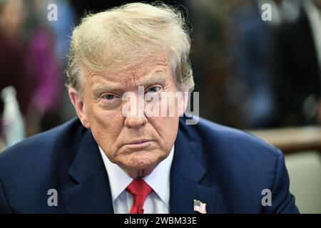 USA. 11th Jan, 2024. Former President Donald Trump sits in the courtroom before the start of closing arguments in his civil business fraud trial at New York Supreme Court, Thursday, Jan. 11, 2024, in New York. (Photo by Pool/Sipa USA) Credit: Sipa USA/Alamy Live News Stock Photo