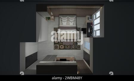 Top View Layout and Floor Plan Minimalist Bedroom Design Stock Photo