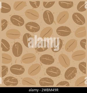Brown beige coffee beans grunge background texture. Stock Vector