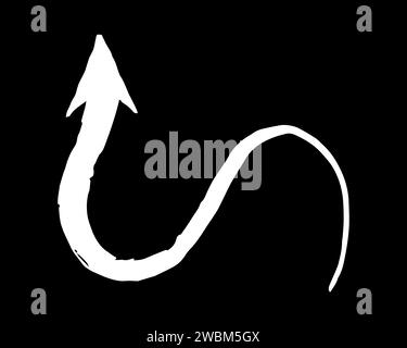 Chalk arrow symbol hand painted with white paint brush in swoosh whimsical style, on black background. Vector illustration Stock Vector