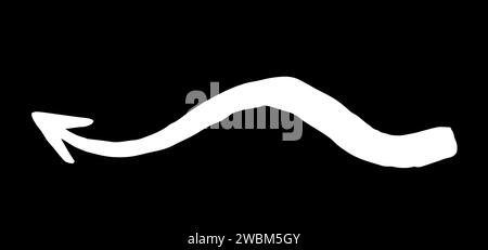 Chalk arrow symbol hand painted with white paint brush in swoosh whimsical style, on black background. Vector illustration Stock Vector