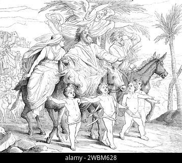 Wood Engraving of Abraham viewing the Promised Land From Illustrated Family Bible Stock Photo