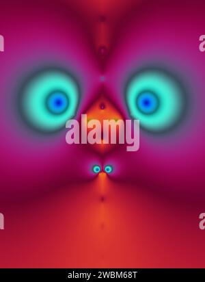 complex fractal image, cute face creature digital art, colourful concept, abstract symmetry artistic colorful geometric art surreal weird nose eyes Stock Photo