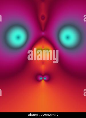 complex fractal image, cute face creature digital art, colourful concept, abstract symmetry artistic colorful geometric art surreal weird nose eyes Stock Photo