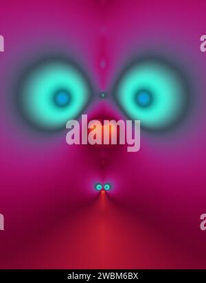 complex fractal image, cute face creature digital art, colourful concept, abstract symmetry artistic colorful geometric art surreal weird nose eyes Stock Photo