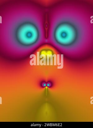 complex fractal image, cute face creature digital art, colourful concept, abstract symmetry artistic colorful geometric art surreal weird nose eyes Stock Photo