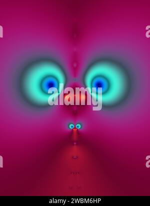 complex fractal image, cute face creature digital art, colourful concept, abstract symmetry artistic colorful geometric art surreal weird nose eyes Stock Photo