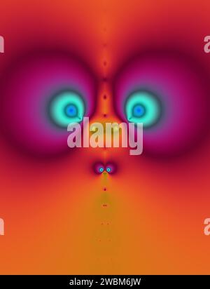 complex fractal image, cute face creature digital art, colourful concept, abstract symmetry artistic colorful geometric art surreal weird nose eyes Stock Photo