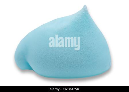 Blue shaving foam on a white background. Soap foam with drop-shaped bubbles. Skin care Stock Photo