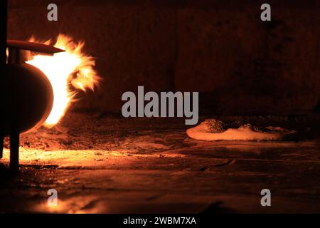 A manousheh baking inside an oven in Lebanon. Stock Photo