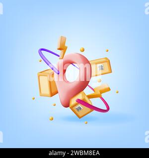 3D Carton Packaging Box and Location Pin Stock Vector