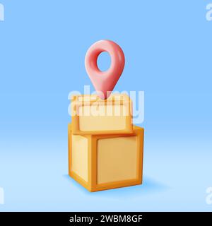 3D Carton Packaging Box and Location Pin Stock Vector
