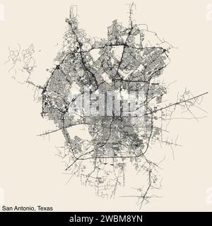 Street roads map of SAN ANTONIO, TEXAS Stock Vector