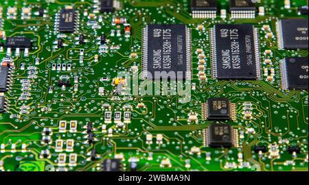 A detailed, close-up view of the inner components of a computer Stock Photo