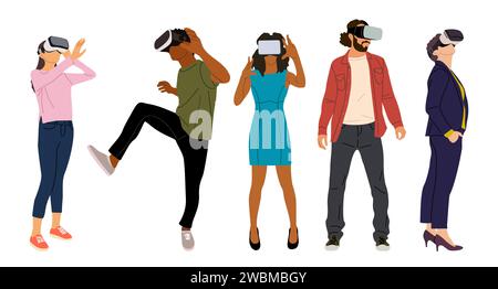 Set of diverse people in virtual reality headset. Stock Vector