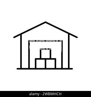 Vector line icon warehouse with parcels for delivery isolated on white background Stock Vector