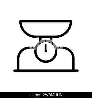 Vector black line icon kitchen scales isolated on white background Stock Vector