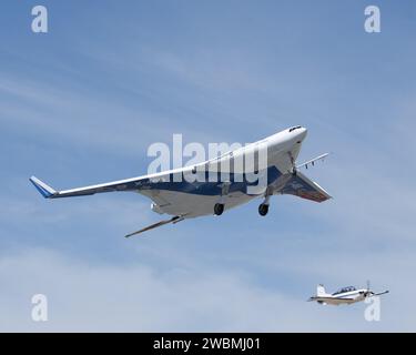 NASA Dryden Flight Research Center's T-34 support aircraft provided safety chase for the joint NASA/Boeing X-48B. Stock Photo