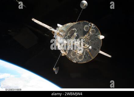 S125-E-011809 (19 May 2009) --- An STS-125  crew member aboard the Space Shuttle Atlantis captured this still image of the Hubble Space Telescope as the two spacecraft begin their relative separation on May 19, after having been linked together for the better part of a week. During the week five spacewalks were performed to complete the final servicing mission for the orbital observatory. Stock Photo