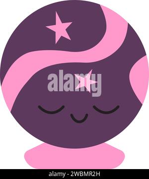 Cute magic crystal ball in kawaii style, children magic element, vector ...