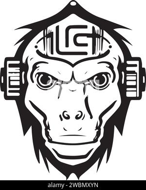 Cyborg ape esport mascot logo design. Tech illustration of monkey for print or logo Stock Vector