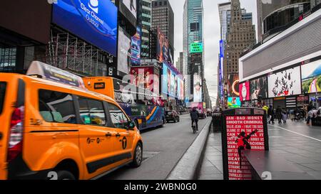 NEW YORK CITY, NEW YORK, USA - JANUARY 10, 2024: Busy day on Time Square in January Stock Photo