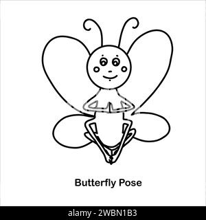Animal yoga, butterfly pose. Cute butterfly hand drawn vector illustration in doodle style. Stock Vector