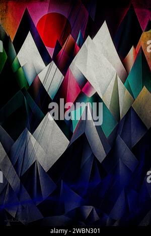 CONTEMPORART CUBISM:  Alpine Sunrise (Fictitious mountain scene by Edmund Nagele FRPS) Stock Photo