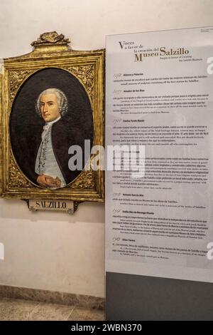 Picture with oil painting portrait with voices in favor of the creation of the museum of the sculptor Francisco Salzillo in the city of Murcia, Spain. Stock Photo