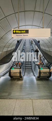 These Bond street escalators from the tube station are the longest on the Elizabeth line in London Stock Photo