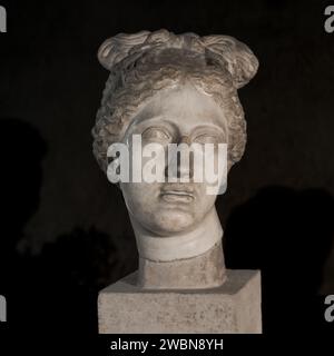 Ancient Roman Art, Head of Aphrodite, second century AD, white marble. Castello Ursino, Catania; Sicily; Italy Stock Photo