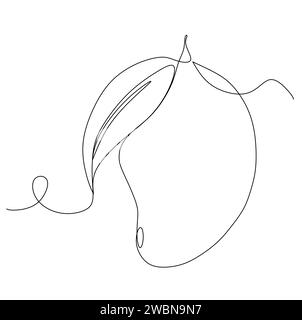 Continuous one simple single abstract line drawing of mango icon in silhouette on a white background. Linear stylized. Stock Vector
