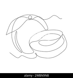 Continuous one line drawing of coconut fruit. Vector illustration on white background. Stock Vector