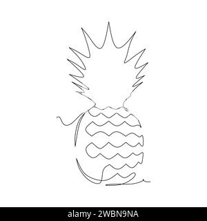 continuous line drawing of pineapple. Minimalistic design. Vector illustration Stock Vector
