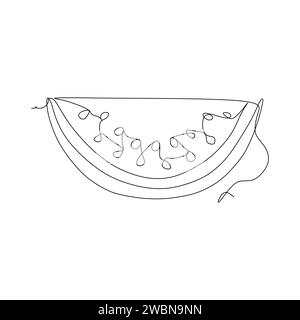 Continuous one line drawing of a slice of watermelon. Vector illustration Stock Vector