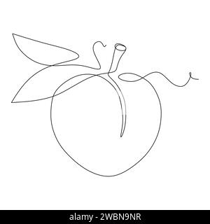 Continuous one single line drawing of peach fruit icon vector illustration concept Stock Vector