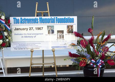 CAPE CANAVERAL, Fla. -- Kennedy Space Center Employees and guests placed wreaths and flowers at the Space Mirror Memorial at the spaceport's Visitor Complex during NASA's Day of Remembrance. The annual event took place on the 10th anniversary of the loss of the space shuttle Columbia and its crew and was hosted by the Astronauts Memorial Foundation. The ceremony also honored the astronauts of Apollo 1, who perished in 1967, and the shuttle Challenger, lost in 1986, as well as other astronauts who lost their lives while furthering the cause of exploration and discovery. Dedicated in 1991, the n Stock Photo