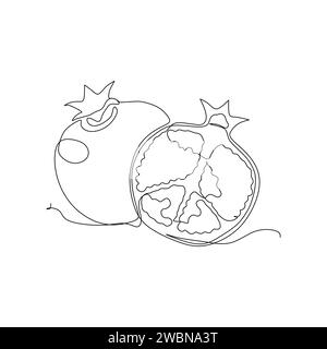 Continuous one single line drawing of pomegranate fruit icon vector illustration concept Stock Vector