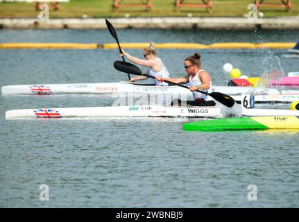 Dartmouth, Canada. August 6th, 2022. Emma Wiggs from Great Britain in action  in the Women Paracanoe KL3 200m World Championships race.   Wiggs will finish second winning Silver.    The 2022 ICF Canoe Sprint and Paracanoe World Championships takes place on Lake Banook in Dartmouth (Halifax). Stock Photo