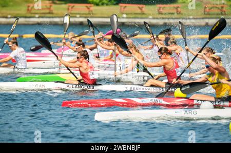 Dartmouth, Canada. August 6th, 2022. The Women K-4 Final race, with all team in competition. Gold to Poland, Silver to Australia, Bronze to Mexico.  The 2022 ICF Canoe Sprint and Paracanoe World Championships takes place on Lake Banook in Dartmouth (Halifax). Stock Photo