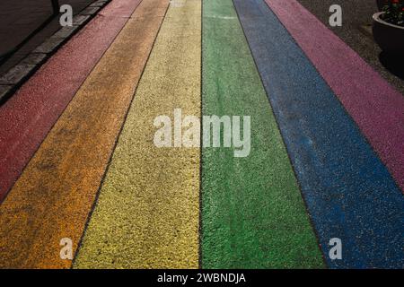 High angle view of multi colored footpath - Rainbow Street Stock Photo
