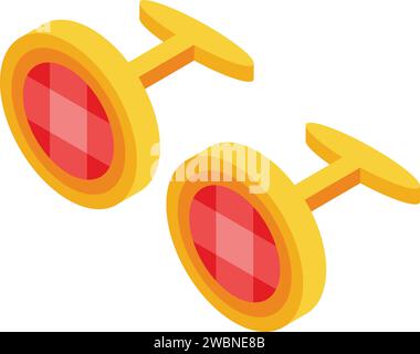 Red ruby gold cufflinks icon isometric vector. Luxury metal. Fashion female style Stock Vector