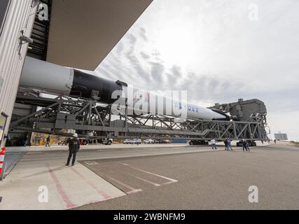 The SpaceX Falcon 9 rocket, topped with the Sentinel-6 Michael Freilich satellite secured inside its payload fairing, departs SpaceX’s Payload Processing Facility at Vandenberg Air Force Base in California for its journey to Space Launch Complex 4 on Nov. 20, 2020.  The Sentinel-6/Jason-CS (Continuity of Service) mission consists of the Sentinel-6 Michael Freilich satellite, which will be followed by its twin, the Sentinel-6B satellite, in 2025. The Sentinel-6/Jason-CS mission is part of Copernicus, the European Union’s Earth observation program, managed by the European Commission. Continuing Stock Photo